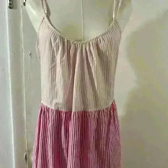 Free Assembly Cotton Pink Striped Tiered Double Strap Maxi Sundress Size S - Picture 2 of 9